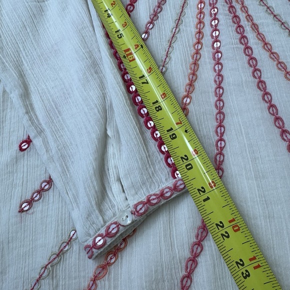 Sundance Embroidered White Boho Top Size M Cottage Cotton Flowy Sparkle Festival - Picture 8 of 8